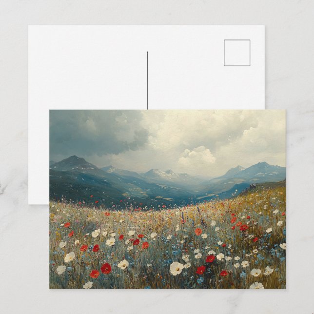 Impressionistisches Gemälde Wildblume Landschaft Postkarte (Vorne/Hinten)