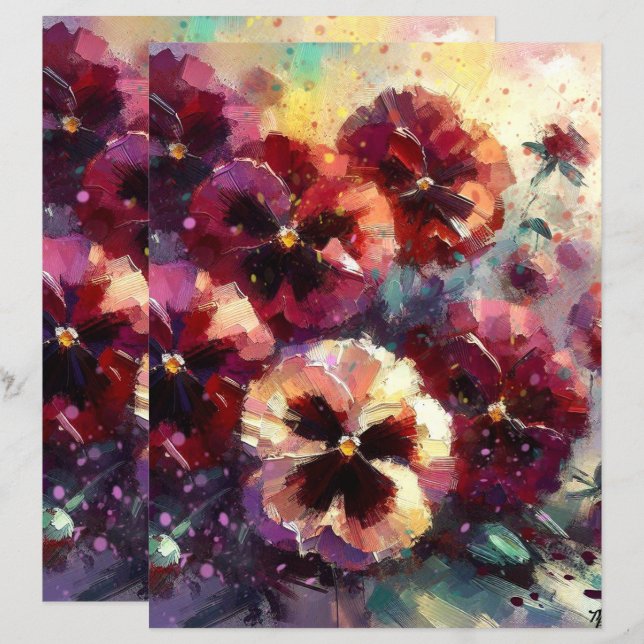 Impressionistisches Maroon Stiefmütterchen Blumeng (Vorne/Hinten)