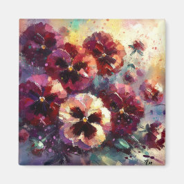 Impressionistisches Maroon Stiefmütterchen Blumeng Magnet