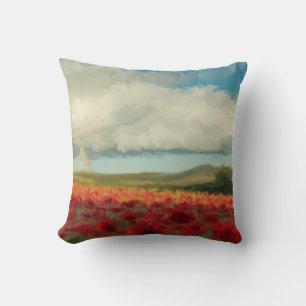 Impressionistisches Mohnfeld mit Regenbogen Kissen