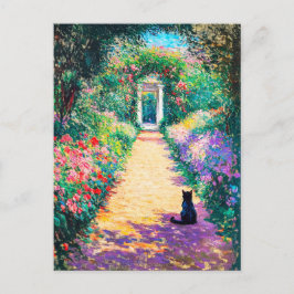 Impressionistisches Ölgemälde der Katze auf Blume Postkarte