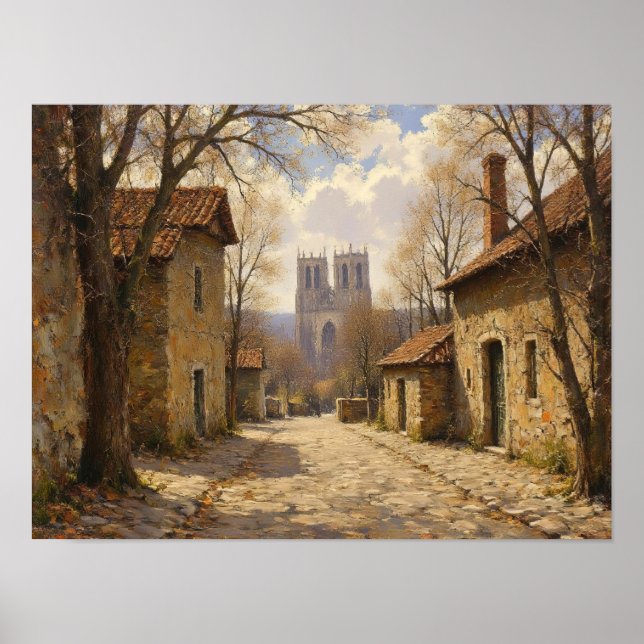 Impressionistisches Ölgemälde einer gepflasterten  Poster (Vorne)