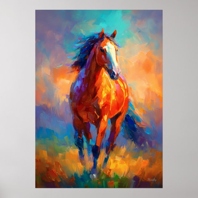 Impressionistisches Rennpferd Farbige Tier Poster (Vorne)