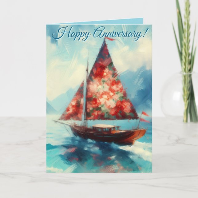 Impressionistisches Romantisches Sailboat Jubiläum Karte (Vorderseite)