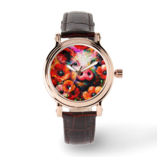 Impressionistisches Schweinefieber in Roter Mohn-B Armbanduhr