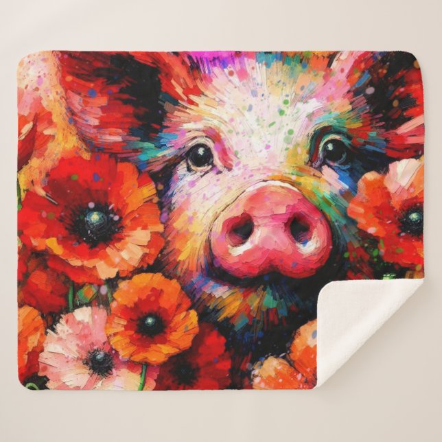 Impressionistisches Schweinefieber in Roter Mohn-B Sherpadecke (Vorderseite (Horizontal))