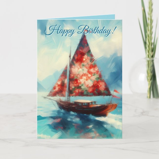 Impressionistisches Segelboot Nautical Birthday Karte (Vorderseite)