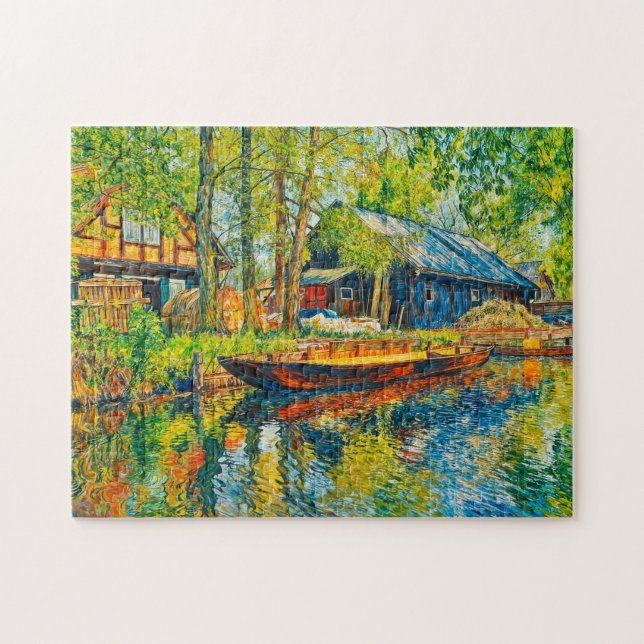 Impressionistisches Spreewald-Bauernhaus mit Holzb (Horizontal)