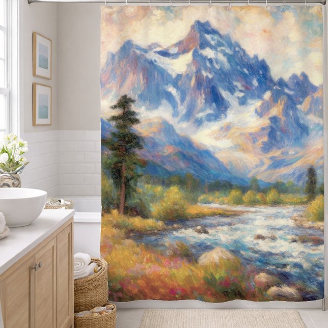 Impressionistisches Tal Berg Bäume Bach Duschvorhang (Von Creator hochgeladen)