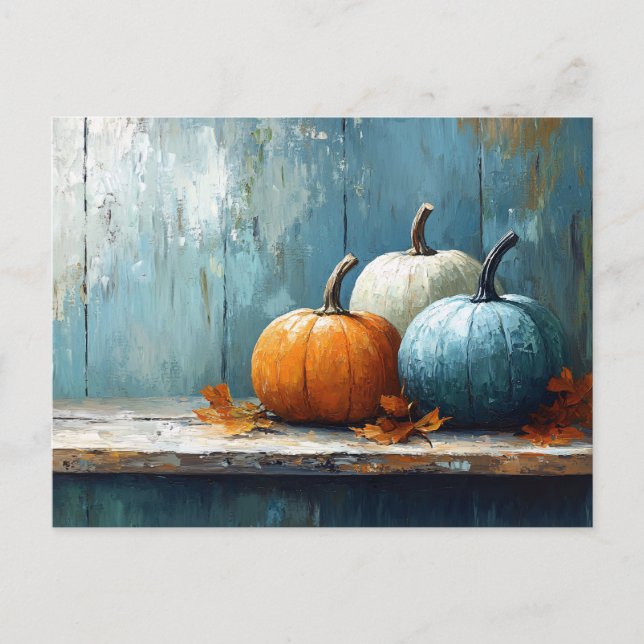Impressionistisches Trio von Pumpkins über Rustika Postkarte (Vorderseite)