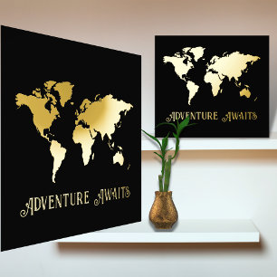 Impressions Dorure 12x12 Black GOLD World Map Aventure Attente Voyage