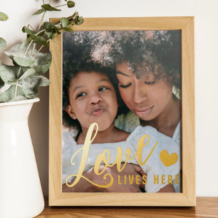 Impressions Dorure Amour Vit ici Coeur Famille Photo Or