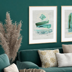 Impressions Dorure Aquarelle Abstraite moderne Boho Style Vert n Or