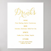 Bar à boissons mariage Menu Gold White