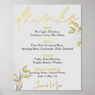 Impressions Dorure Bar à boissons mariage Signer Feuilles d'aquarelle