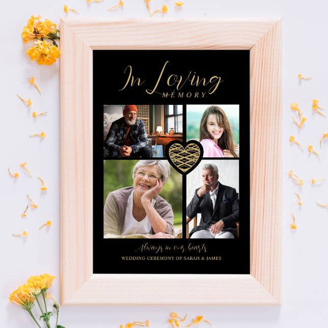 Impressions Dorure Black Trendy Collage 4 Photos Modern Heart Wedding (Créateur téléchargé)