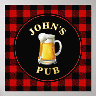Impressions Dorure Buffalo Plaid Custom Pub Sign avec nom