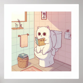 Impressions Dorure Chat en lecture à Toilet