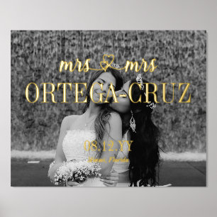 Impressions Dorure Coeurs Mrs & Mrs Nom Mariage lesbien Photo