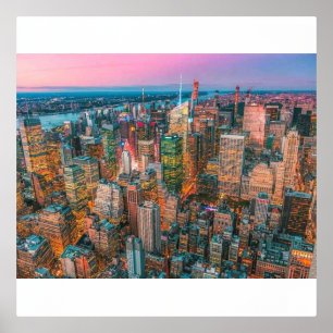 Impressions Dorure Coucher de soleil sur la skyline de Manhattan L'