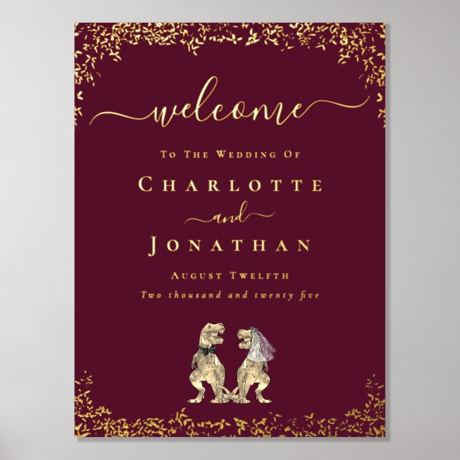 Impressions Dorure Dinosaur Wedding Welcome Burgundy Gold (Recto)