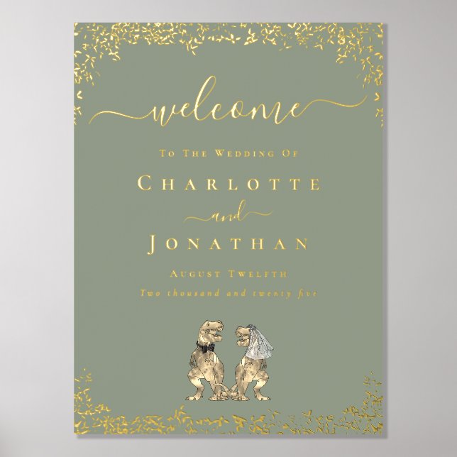 Impressions Dorure Dinosaur Wedding Welcome Sage Green Gold (Recto)