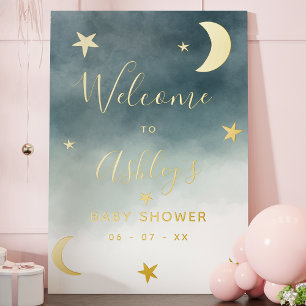 Impressions Dorure Etoile de lune d'or bleu aquarelle baby shower acc
