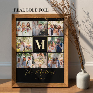 Impressions Dorure Famille monogramme 8 photo collage élégant chic