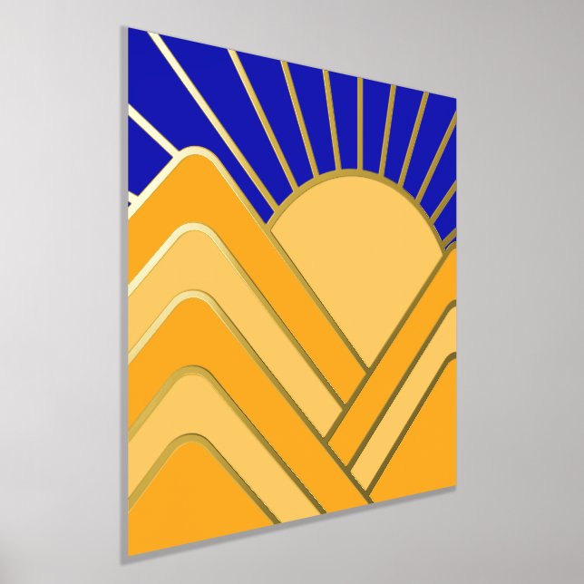 Impressions Dorure Gold Foil Paysage Abstrait Blue Yellow Mountains (Poser)