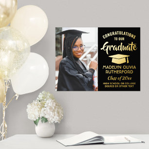Impressions Dorure Graduation Congrats Photo Elegant Noir et Or