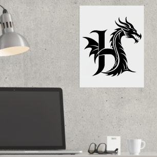 Impressions Dorure LETTRE STYLE Dragon H, Alphabet Dragon, Monogramme