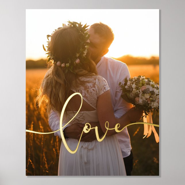 Impressions Dorure Loin calligraphie moderne superposer photo mariage (Recto)