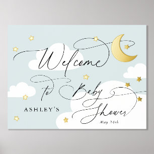 Impressions Dorure Lune et étoiles Nuages Bleus Baby shower d'accueil