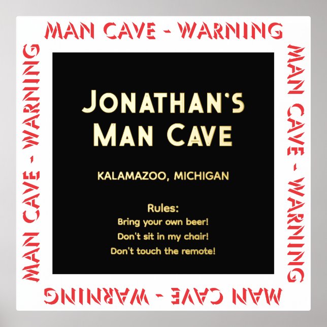Impressions Dorure Man Cave Sign Warning w Rules Foil Text (Recto)