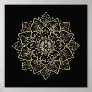 Impressions Dorure Mandala Floral Or En Noir