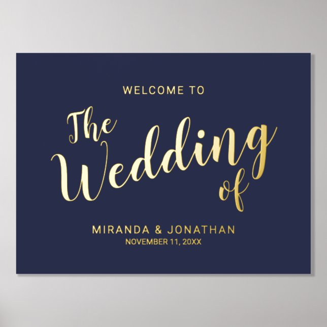 Impressions Dorure Mariage de script moderne Bienvenue Marine et or (Recto)