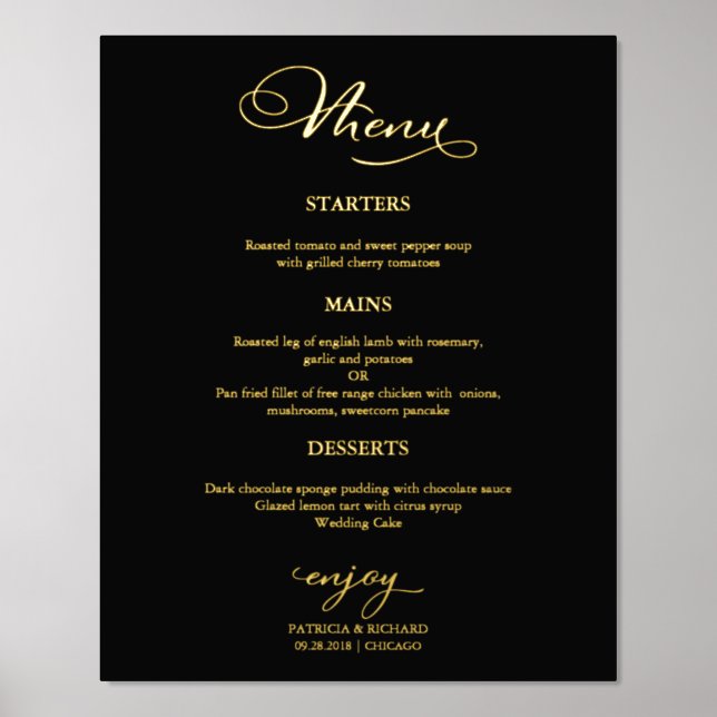 Impressions Dorure Menu mariage Signer Simple Élégant (Recto)