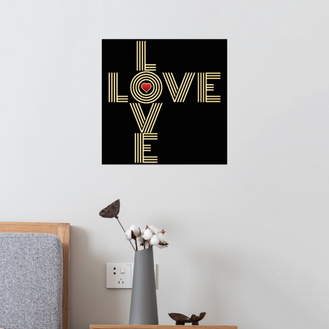 Impressions Dorure Mot "AMOUR" moderne et coeur rouge noir (In situ (Chambre 2))