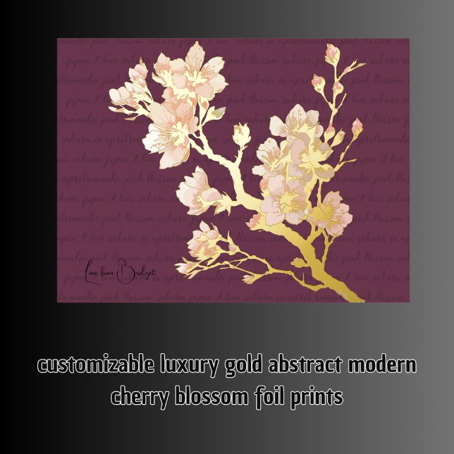 Impressions Dorure or de luxe abstrait fleurs de cerisiers modernes (luxury gold abstract modern cherry blossom foil prints)