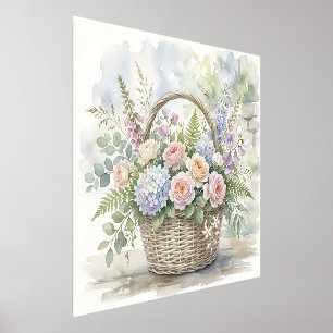 Impressions Dorure Panier floral à l'aquarelle avec roses et hortensi