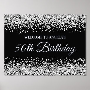 Impressions Dorure Parties scintillant d'argent sur Black 50th Birthd
