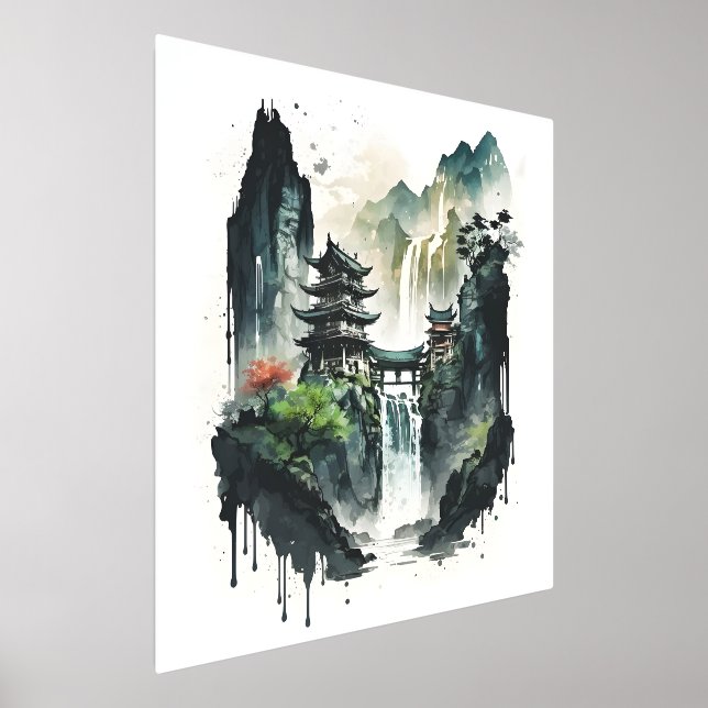 Impressions Dorure Paysage antique de l'encre chinoise avec cascade (Poser)