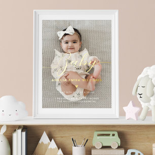 Impressions Dorure Photo personnalisée Nouveau-né Script bébé et stat