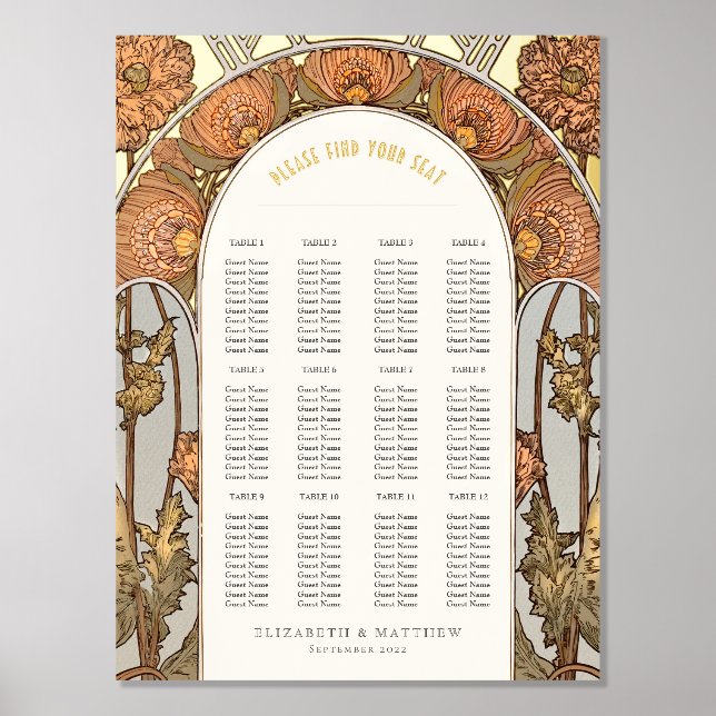 Impressions Dorure Seating Chart Vintage Wedding Art Nouveau (Recto)