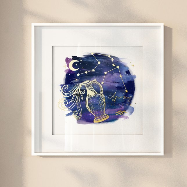 Impressions Dorure Signe Aquarius de la date de naissance personnalis (Créateur téléchargé)