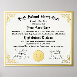 Impressions Dorure Véritable feuille Diplôme d'études secondaires, GE