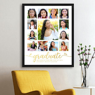 Impressions Dorure White Graduate K-12 Photo Collage Script Real Gold
