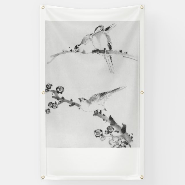 IMPRIMANTE EN BOIS JAPONAIS DE BANNIÈRE D'OISEAUX (Vertical)