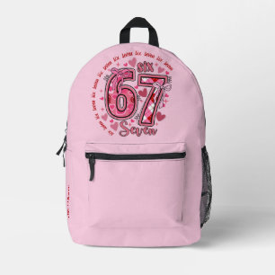 Imprimé 6 7 Six Seven Meme Tendance Filles Sac à Dos Rose