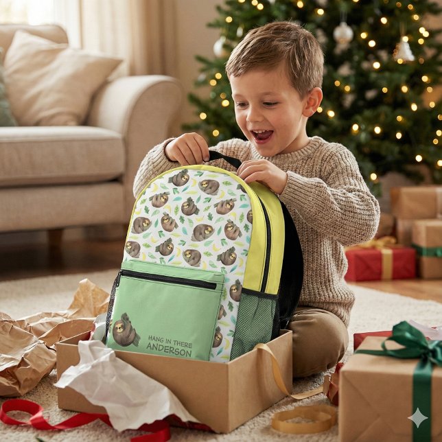 Imprimé Accrochez-Vous Là Sac À Dos (Encourage someone special with this, "Hang in there" personalized sloth backpack! )